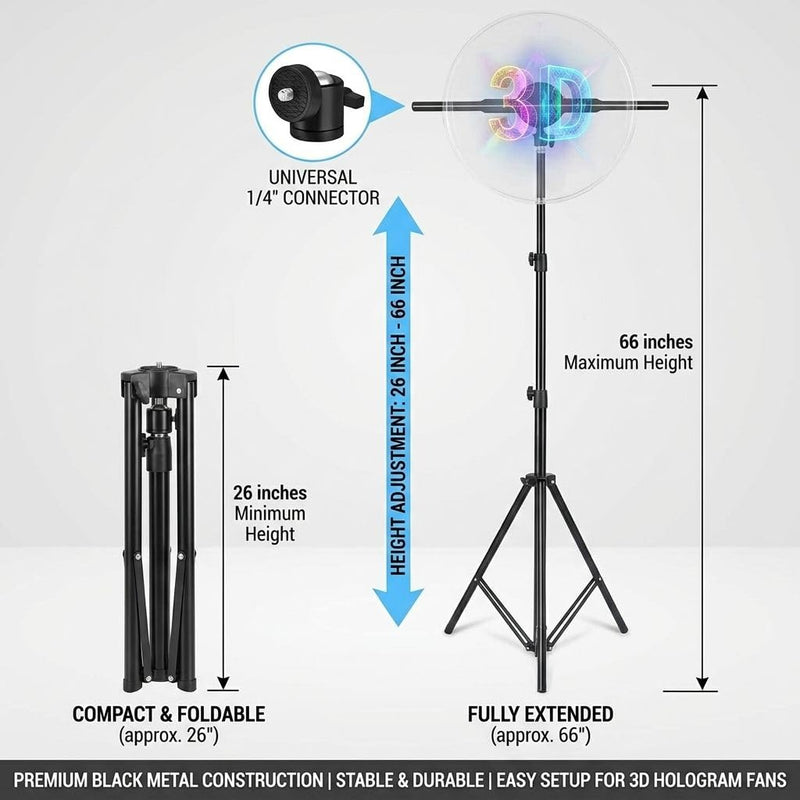 3D Hologram Fan Metal Desktop Stand, Heavy-Duty All-Metal Base & Frame with Non-Slip Pads, Stable Display Holder for 16.9 Inch or Smaller Hologram Fans, Retail & Exhibition Use