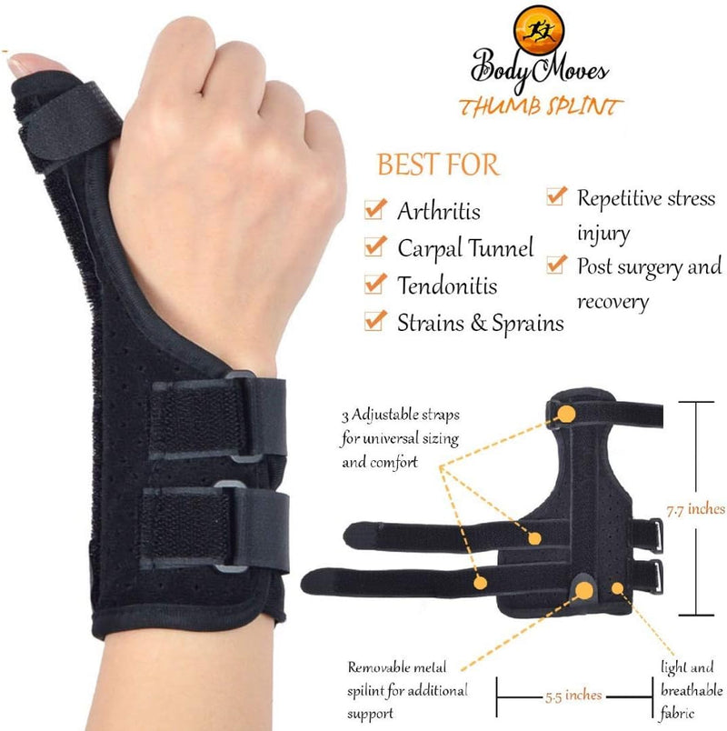 Thumb Support Splint Brace-Thumb Arthritis Spica Stabilizer for Left & Right Hand, Trigger Thumb Immobilizer, for Knuckle Pain Relief, Tendonitis, Sprains-Thumb & Wrist Fixed Aluminum Plate - S/M