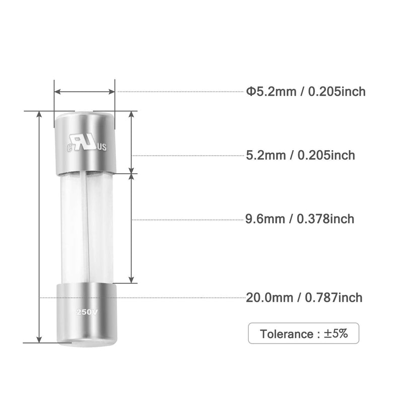 Chanzon(Pack of 20Pcs) UL Listed 5x20mm 6A 250V/125V 6 Amp Glass Fuses Fast Blow Cartridge Tube Fuse F6A 125 V / 250 V 5x20mm without lead