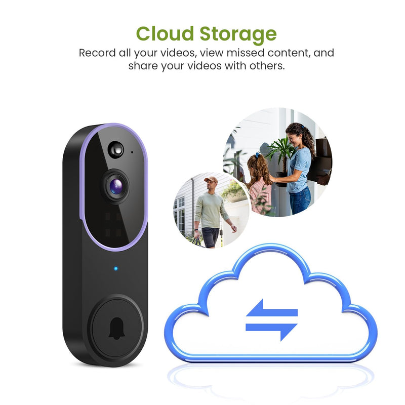 1080P Wireless Video Doorbell Camera, Smart Outdoor Surveillance Cam, FHD Live View, Cloud Storage, AI Human Detection, Instant Alert, Night Vision, Two Way Audio, 2.4G WiFi Only (Purple) Purple