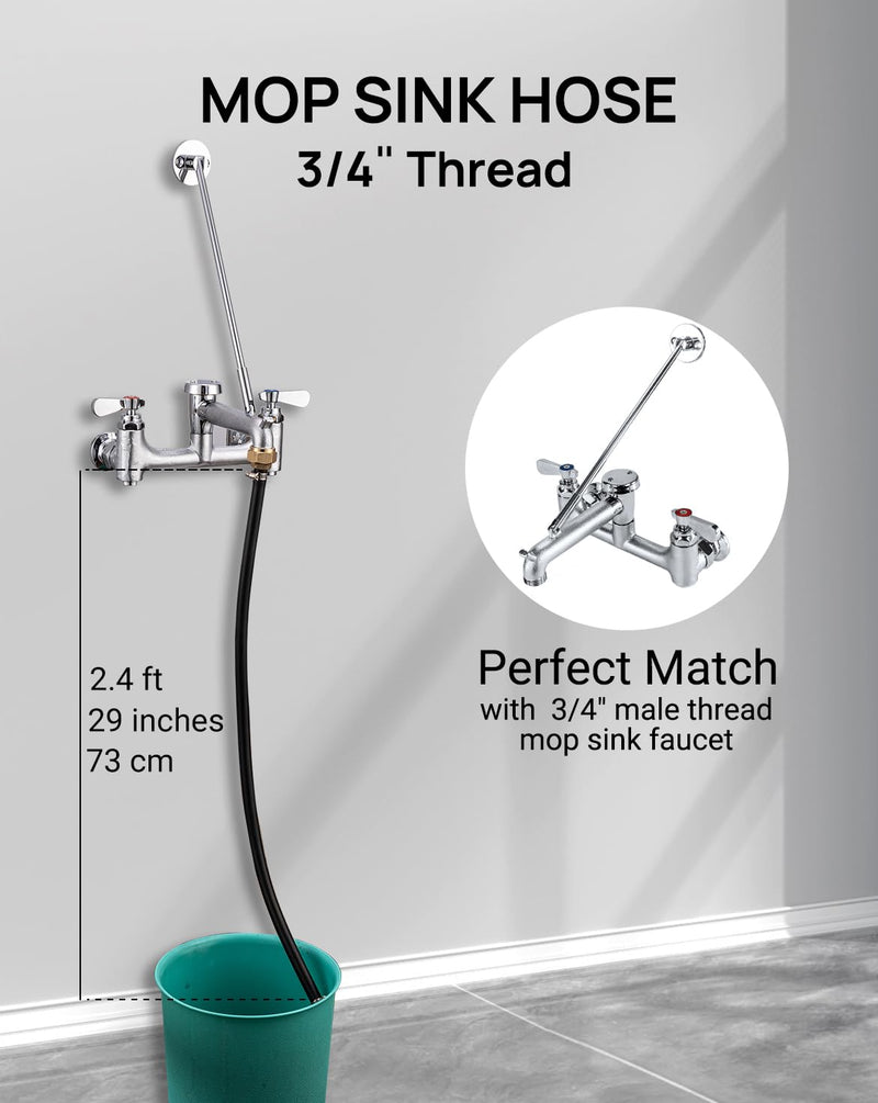 3/4" Thread Short Mop Sink Hose for Mop Sink Faucet, 2.4 ft (29 inches) Short Hose for Mop Sink, Short Garden Hose with Brass Adapter & Fixtures & Gasket, Leakproof and Durable 2.4ft (29 inch)