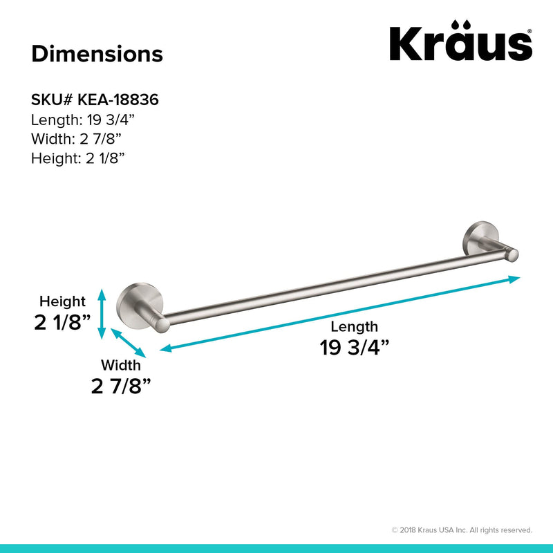 KRAUS Elie 18-inch Bathroom Towel Bar, Brushed Nickel Finish, KEA-18836BN