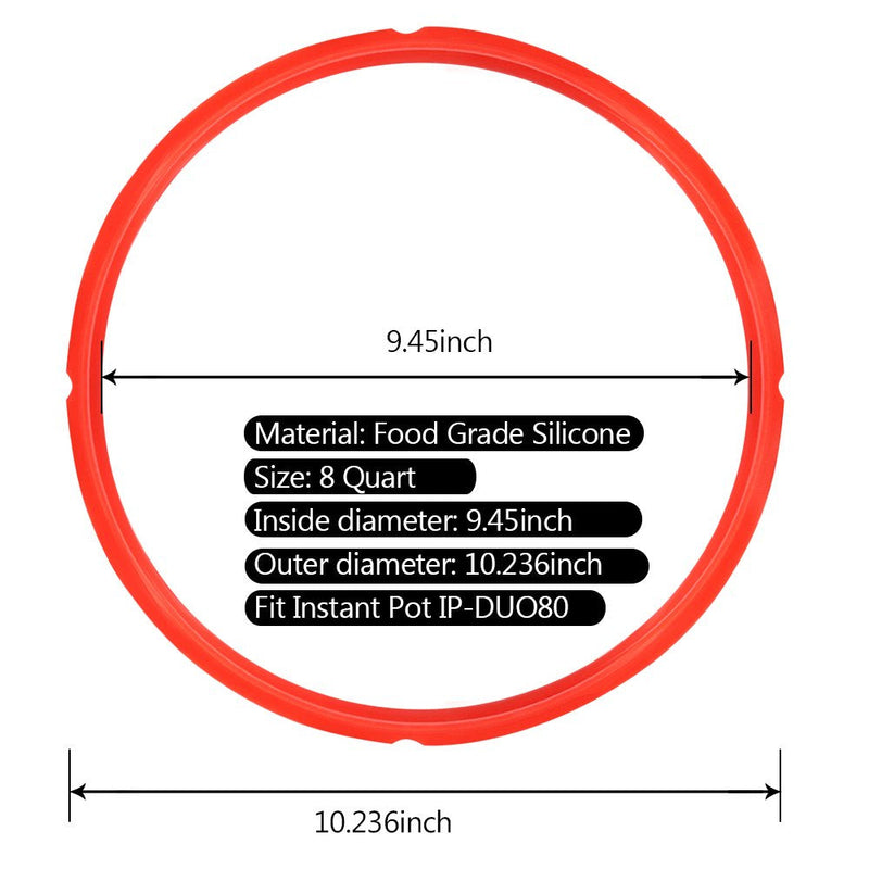 Mocoosy Silicone Sealing Ring for InstaPot 8 qt, Insta Pot Seals Replacement Gasket 8 Quart Insta Pot O-Rings, BPA-Free, Food-Grade Silicone, Insta Pot Accessories for Instant Pot IP-DUO80 IP-LUX 8 Red & Black & Clear