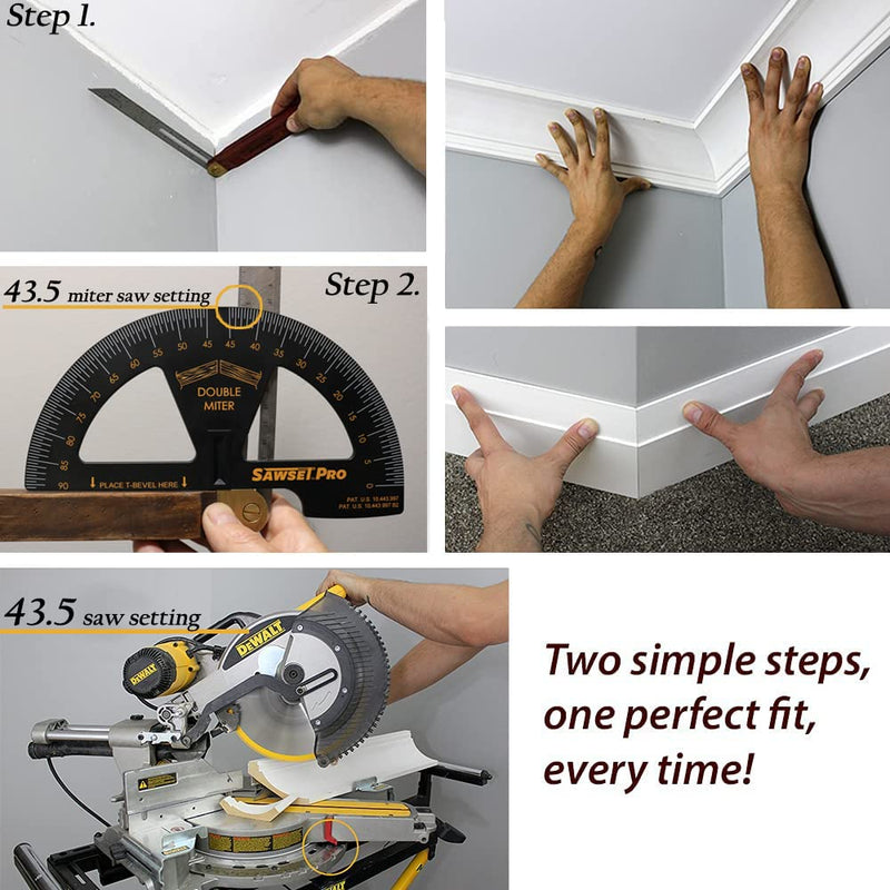Miter Saw Protractor SAWSET PRO. Patented No Math Scales. Large Scales are The Key to Accuracy. In Size Matters! In ABS Plastic.