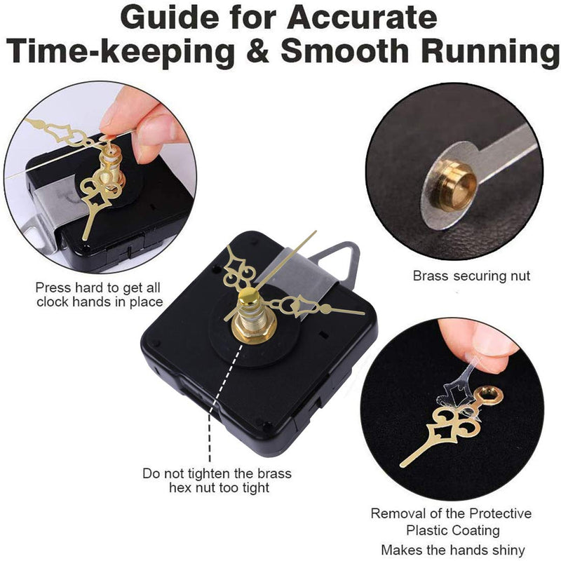 EMOON 2 Pack Non-Ticking Clock Mechanism with 4 Pack of Short Clock Hands, Clock Movement Motor Kit for Clock Repair, Replacement and Custom Clock, Total Shaft Length 7/8 in