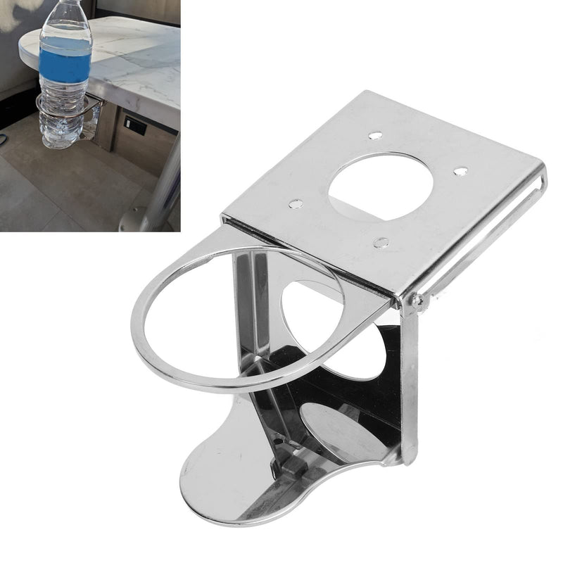 Folding Drink Holder, 304 Stainless Steel Fold Up Adjustable Drink Cup Holders Bottle Stand Bottom Mount Sliding Up Drink Holder with Screws for RV Yacht Car Office Marine Boat Deck Chairs