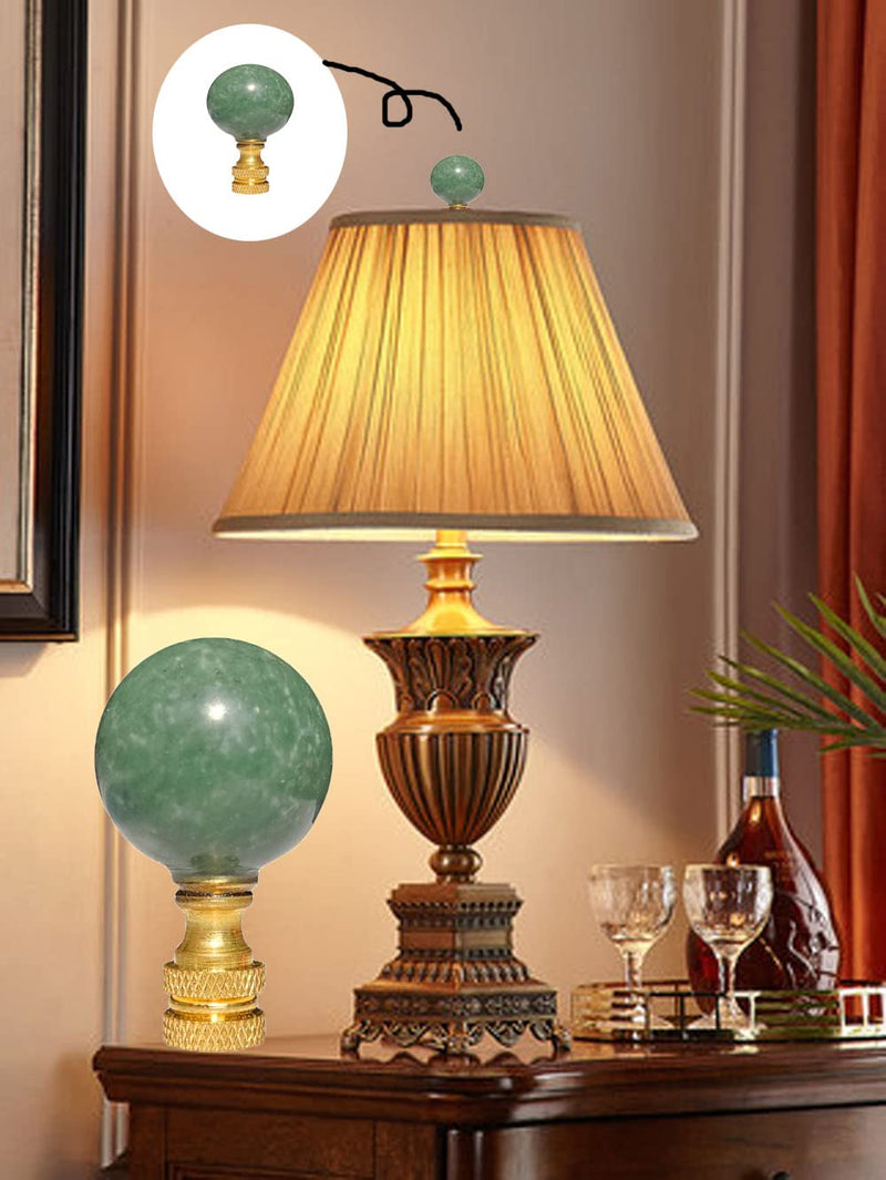 2Pcs Green Natural Stone Shaped Lamp Finial 2 Inch Lamp Shade Finial Decoration Accessories with Polished Brass Base Style A
