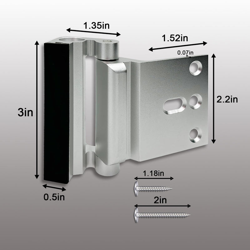 2 Pack Door Locks for Kids Safety, Reinforcement Lock for Inside Swinging Door, Premium Aluminum Alloy Door Lock Latch to Prevent Unauthorized Entry & Children's Sneaking Out (Frosted Silver)