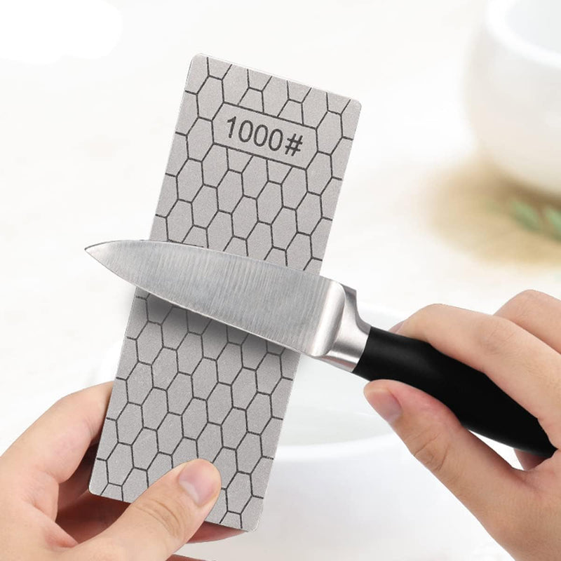 Diamond Sharpening Stone, Honeycomb Surface Plate with Non-slip Base for Pocket Knives Scissors (240/400/600/800/1000/1200/1500/2000/3000 Grit, with Angle Guide and Leather) SET-E