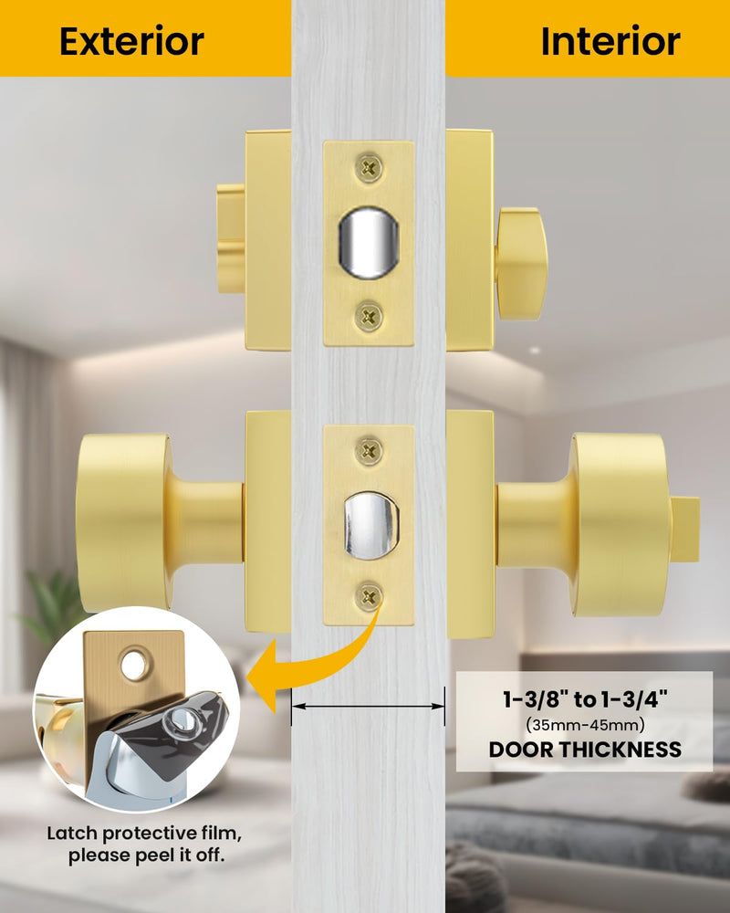 Goldenwarm Gold Exterior Door Knob with Deadbolt, Heavy Duty Front Door Knob and Deadbolt Set, Keyed Alike Brushed Gold Exterior Door Lock Set - Single Cylinder, Zinc-Alloy 1 Pack
