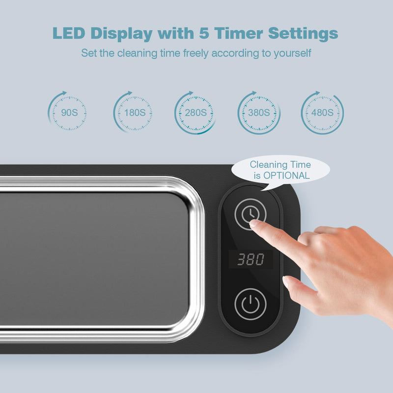Ultrasonic Retainer Cleaner Jewelry Rings Dentures 23oz (680ML) 360° Deep Cleaning 45KHz Professional Lab Ultrasonic Glasses Cleaner with 5 Digital Timer and Watches Stand Sonic Cleaner Machine 680ML