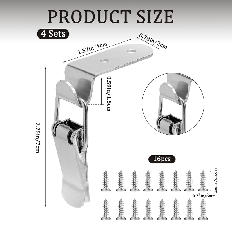 90 Degree Tool Box Hood Locks Latches, Stainless Steel Box Latch Toggle Catch Lock, Cabinet Latch Hardware Corner Latch, Generic 90 Degree Latch for Box Cabinet Door Barn(4 Sets) No lock hole