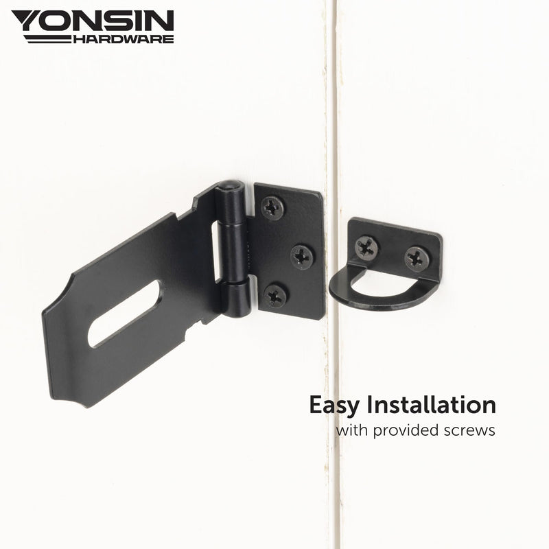 3" Door Padlock Safety Hasp Latch, Door Hasp Clasp Lock Gate Shed Hasp Latch Lock for Door Window Cabinet Pet Cage Toolbox Shed Fence, 304 Stainless Steel, Matte Black Finish, 1 Pack 3 Inch