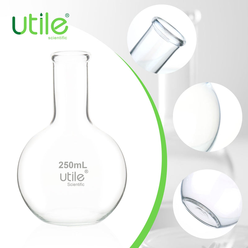 Utile 4pcs 250ml Glass Flasks, Flat Bottom Flasks, Narrow Mouth Glass Flasks,Lab Boiling Flasks with Printed Graduation for Lab Science 4012.0250.4 4 Pcs of 250ml