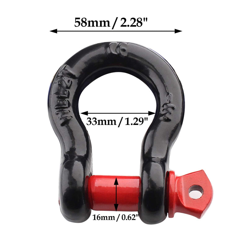 2Pcs 1/2 Inch D Ring Shackle, D Shackle Rugged 12 Ton(26,455 lbs) Maximum Break Strength, 2 Ton (4409 Lbs) Capacity 1/2Inch