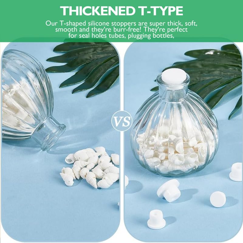 Silicone Plugs 1/8 in T-Shaped Soft Flexible Rubber Stopper Waterproof Seal Button Plug for 3-3.8 mm/0.12-0.15 in Hole, White, 32 Pcs 3-3.8mm(0.12-0.15")