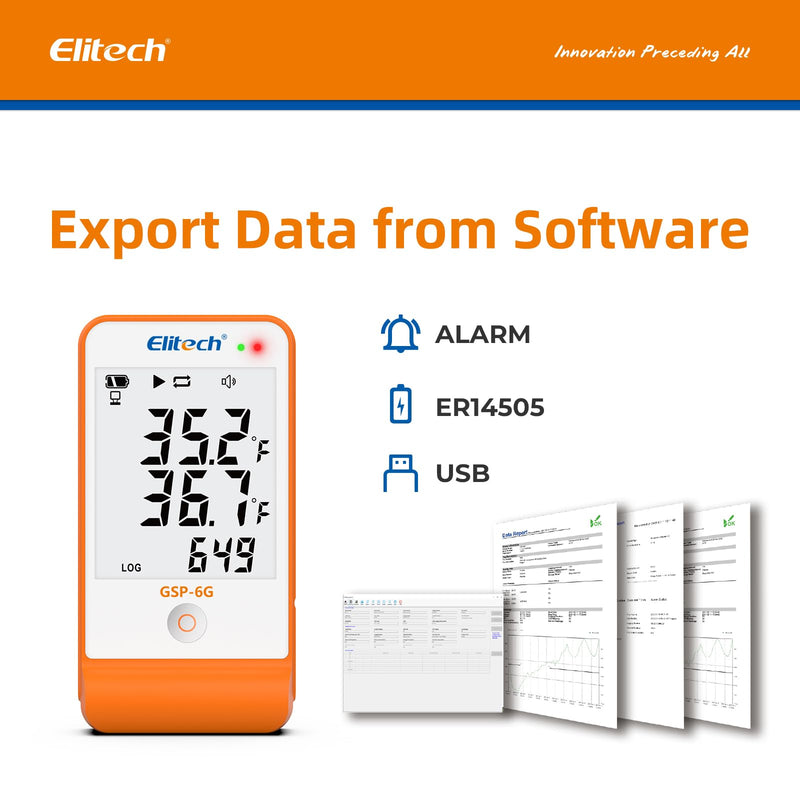 Elitech Digital Temperature Humidity Data Logger Pharmacy DDL with Calibration Certificate to Auditor, Refrigerator Thermometer Vaccine Fridge Temperature Monitor Max Min Value GSP-6G-TDE Factory 1