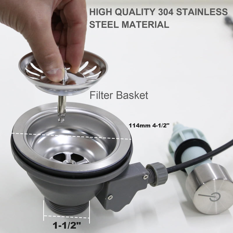 New 3-1/2 '' Kitchen Sink Drain Kit with Control Button Sink Drain Basket 304 Stainless Steel SinkStrainer Stopper for kitchens and bathrooms Grey