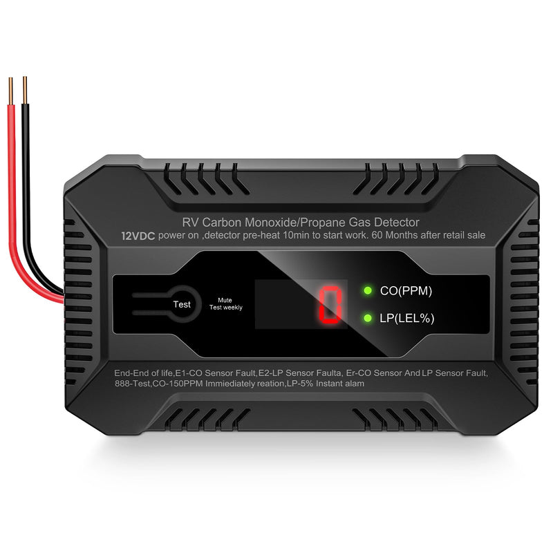 RV Carbon Monoxide and Propane Gas Detector, Dual LP/CO Gas Alarm with Separate LCD Indicator Lights, 85dB Loud Alarm, Carbon Monoxide Propane Gas Leak Detector for RV and Home Use-12V DC black
