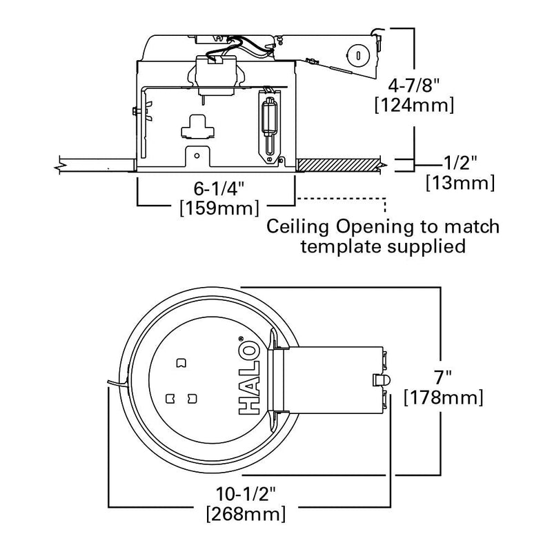 HALO E27RICAT E26 Series Recessed Lighting Shallow Remodel Insulation Contact Rated Air-Tite Housing, 6", Aluminum 6 in.