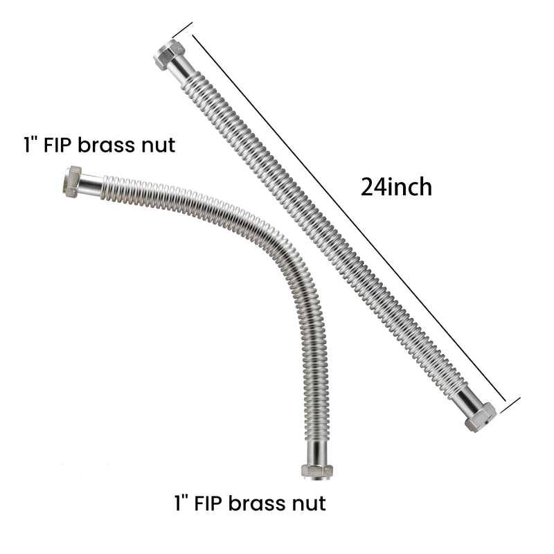 Watflow 24inch Stainless Steel Corrugated Water Heater Connector Flexible for Female Iron Water Pipes Fitting, 1" FIP x 1" FIP, 24" Length (2 Packs)… 24"L / 1x1"FIP