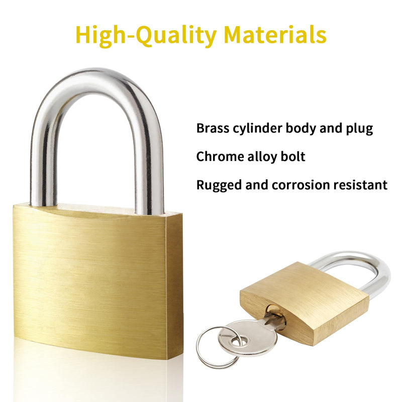 4pcs Solid Brass Padlock with Key, Small Pad Lock with Key, Padlocks with 12 Same Key, Storage Lock Shackle for Locker Outdoor Indoor Use
