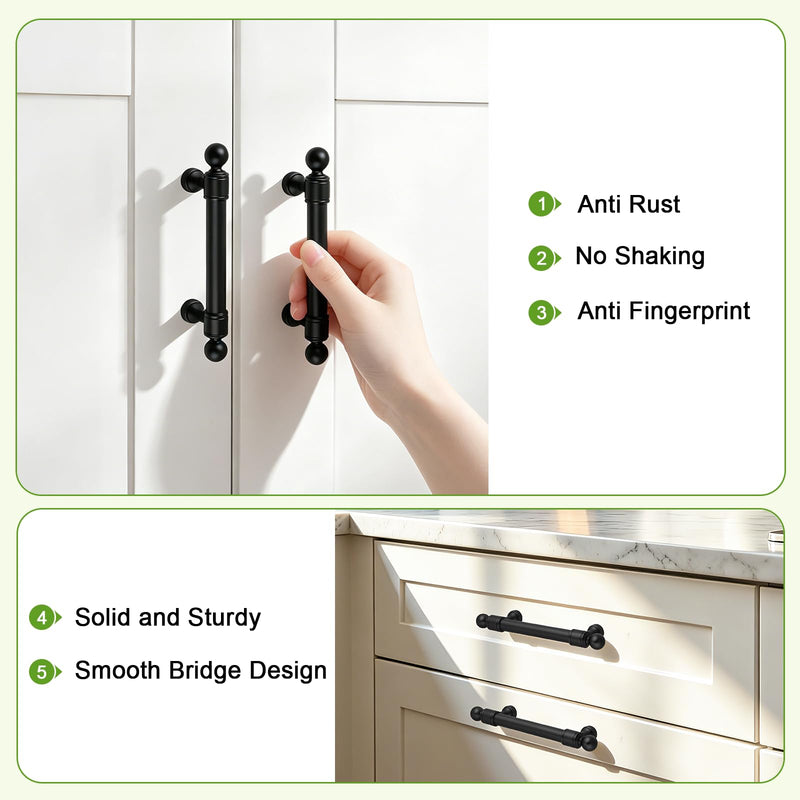 10 Pack 3 Inch (76mm) Hole Centers Matte Black Solid Cabinet Handles and Drawer Pulls - Cabinet Pulls for Modern Kitchen, Bathroom, Cupboard, Dresser, Closet 3 Inch Hole Centers 10