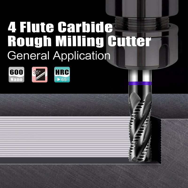 Carbide Roughing End Mill 1/2" 4 Flute, Heavy Duty Square Nose Milling Cutter for Steel, Aluminum & Hardened Metals - Professional & DIY Use (1-Piece) 1/2-3 4T