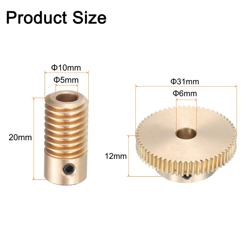 uxcell Worm Gear Set - 0.5 Module 60:1 Reduction Rate 5mm Hole Dia Gear Shaft and 6mm Hole Dia Gear Wheel 60T Drive Gear Box (Brass)