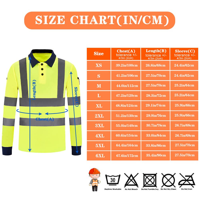 A-SAFETY Long Sleeves Hi Vis Safety Daily Work Construction Polo Shirts for Men for Women Yellow Large