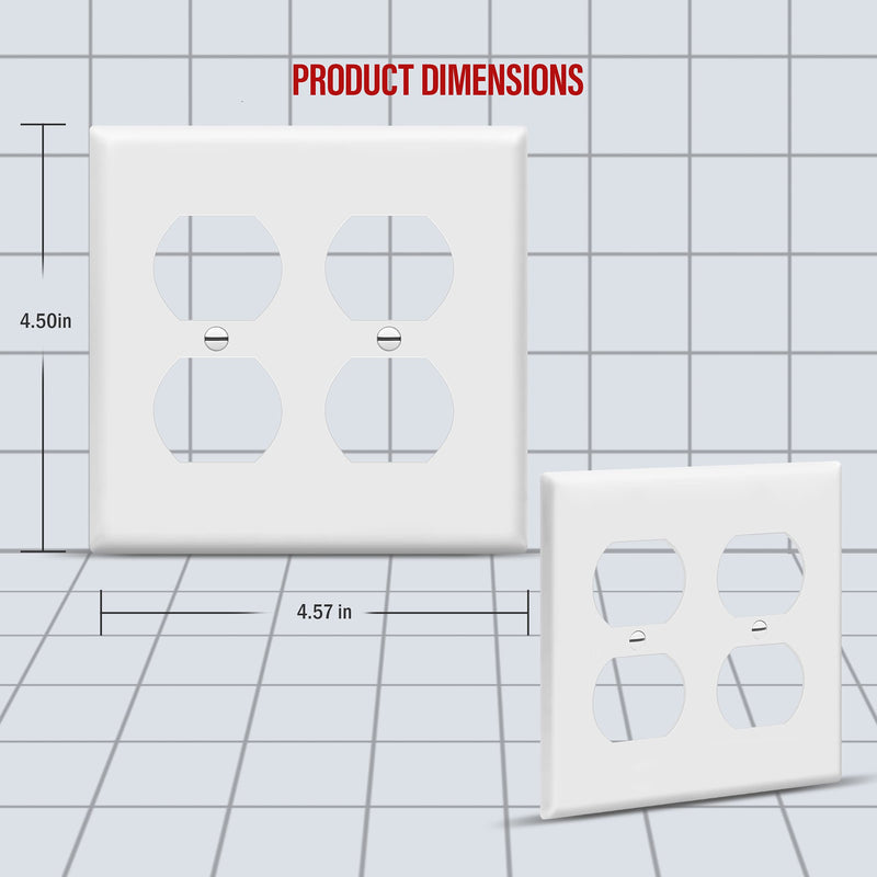 Enerlites 8822-W Duplex Receptacle Outlet Wall Plate, Standard Size 2-Gang, Polycarbonate Thermoplastic, White Screw