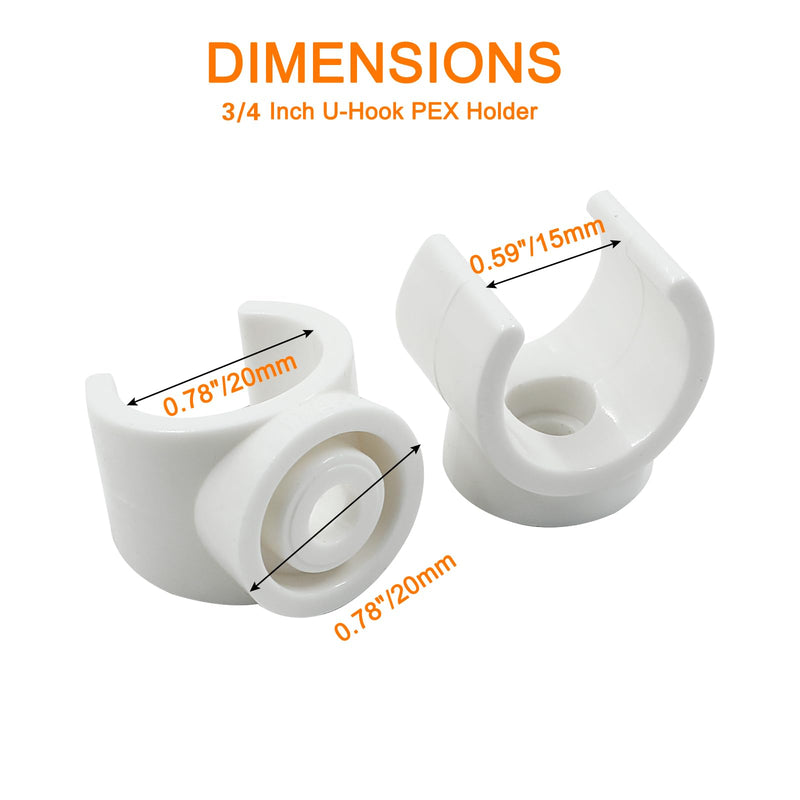 Litoexpe 3/4 Inch PEX Pipe Clamps, 20mm PVC Pipe Holder, Plastic U-Hook PEX Pipe Support Hangers, White PEX Water Pipe Clips, 20pcs PEX Tubing Clamp Tool 3/4"