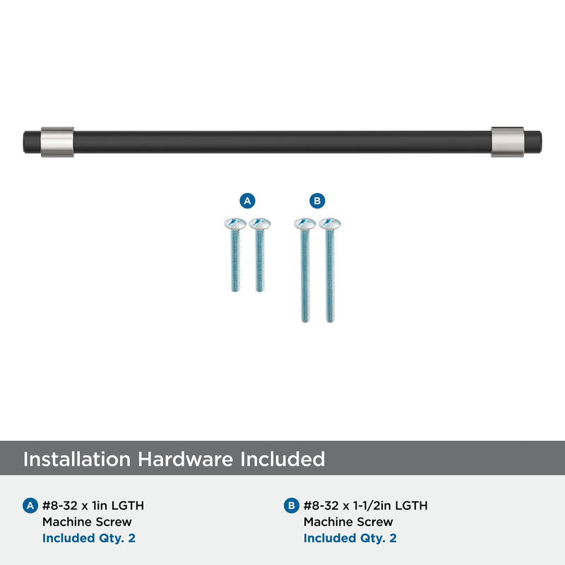 Amerock 7-9/16" Mergence Matte Black/Polished Nickel Drawer Pull | 7-9/16 inch (192mm) Center-to-Center Mounting Distance and 8-11/16 inches Overall Length, Durable Zinc Cabinet Hardware 7-9/16 Inch (192 mm) Center-to-Center