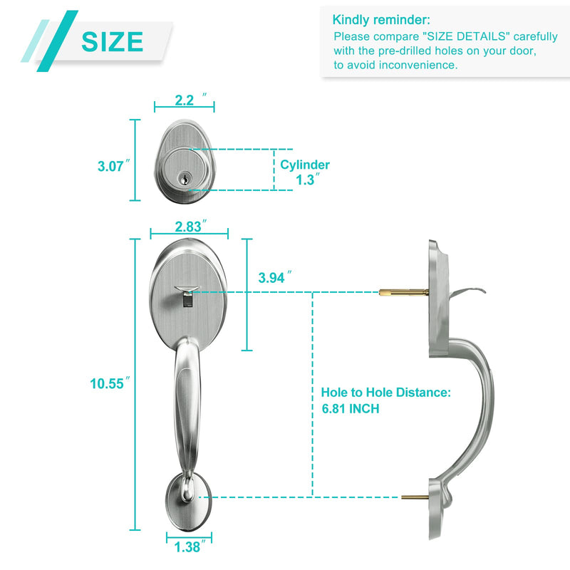 Front Door Handle Set Entry Door Lock Set Satin Nickel Entrance Handle Set with Lock, with Single Cylinder Deadbolt and Knob Handle, Reversible for Right & Left Handed Doors (Antique_1077) Antique