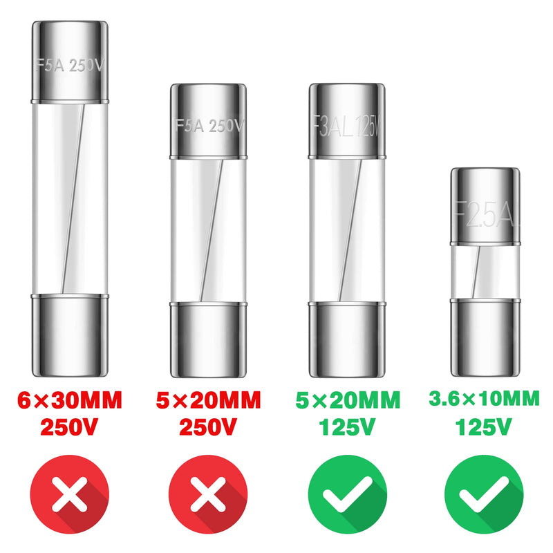 5 Values 100 Pcs 125V Christmas Light Fuses Kit 5x20MM 3A 5A 125 Volt Max Fuse and 3.6X10MM ts-66 2.5 3 5 Amp 125V Mini Glass Fuses Replacement for Outdoor C9 String Xmas Lights Fan