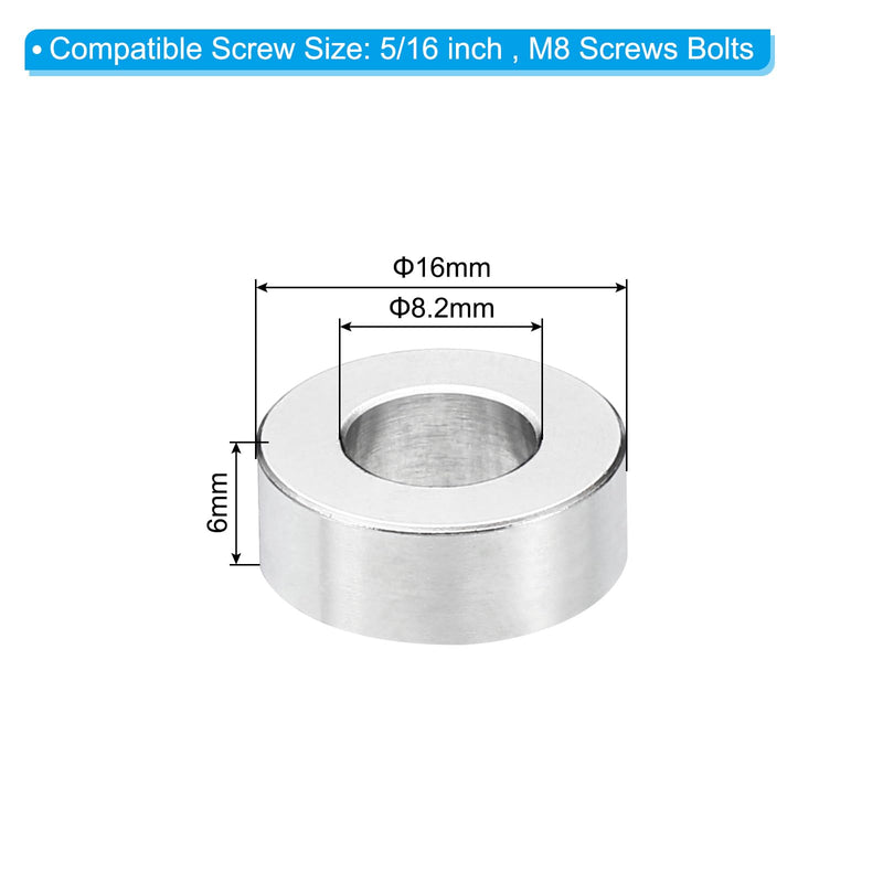 PATIKIL M8 Stainless Steel Spacers, 5Pcs Metal Spacer Stainless Steel 8.2mm ID x 16mm OD x 6mm L Stainless Steel Spacer Screw Standoff for 5/16" or M8 Screw