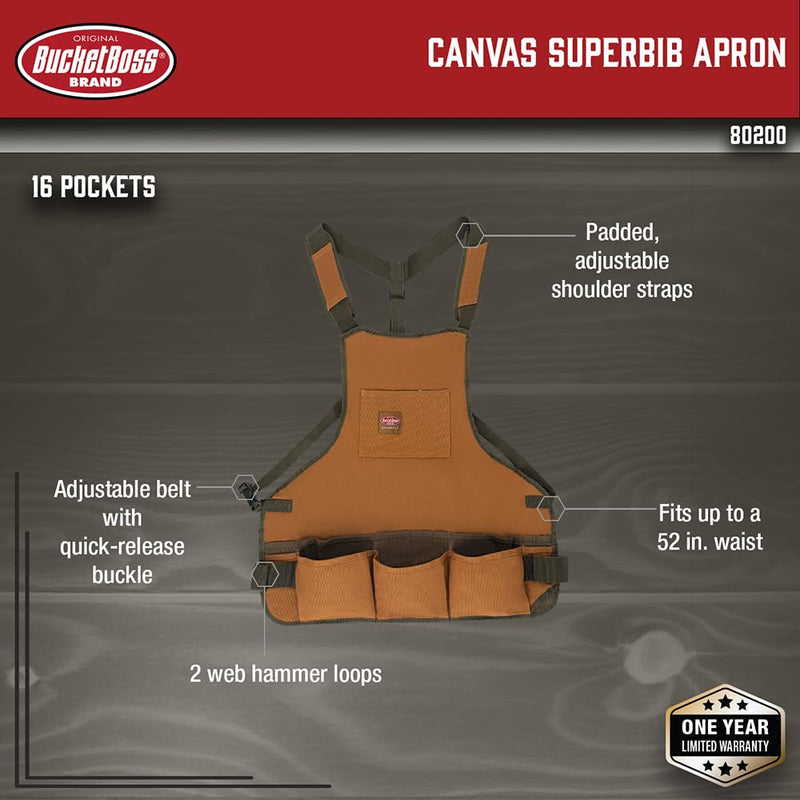 Bucket Boss mens Tool,adjustable,work Tool Bag, Brown, 16 pockets US