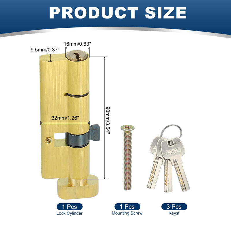 PATIKIL Solid Brass Lock Cylinder, 90mm(55/10/25) 1-1/4" Door Lock Cylinder Storm Door Lock Cylinder with 3 Keys for Anti-Theft Wooden Aluminum Door 90mm(55/10/25)