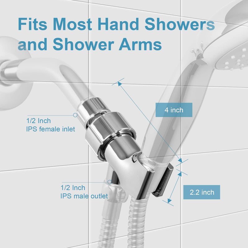 OFFO Shower Head Holder for Handheld Shower Head, Adjustable Shower Arm Mount for Connecting Shower Arm and Shower Hose, 1/2 Inch IPS Female Inlet and Male Outlet, Chrome Finish Acrylonitrile Butadiene Styrene (ABS)