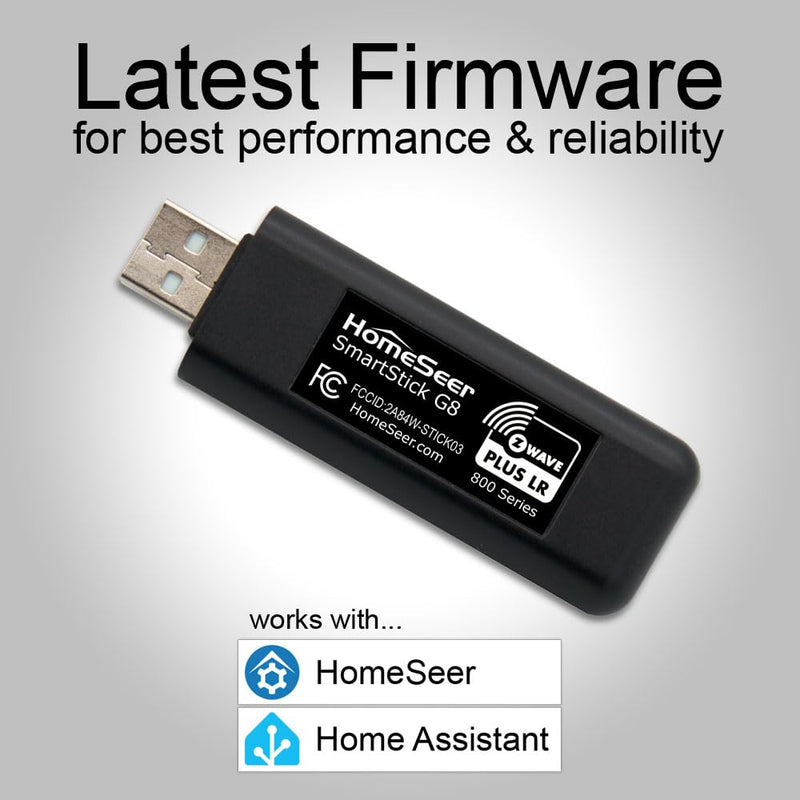 HomeSeer SmartStick G8 800 Series Z-Wave Plus v2 Wireless Long Range S2 Security USB Controller Interface for HomeSeer, Home Assistant Software and Other Smart Home Software & Hubs
