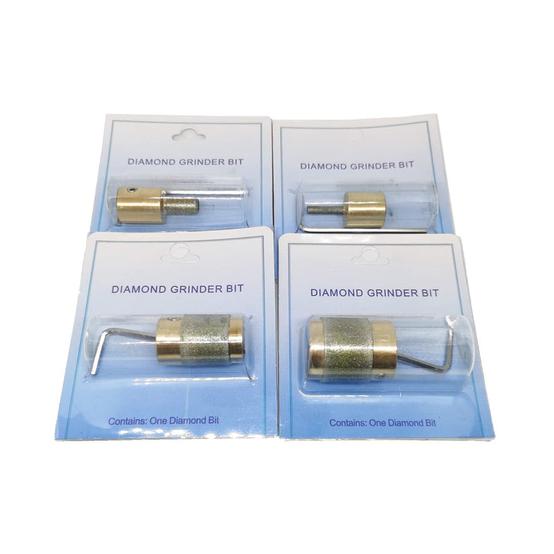 Glass Grinder Bits 4 PCS Diamond Stained Glass Grinding Wheel Includes 1 3/4 1/4 1/8 Inch Diamond Glass Grinder Heads 1/8"+1/4"+3/4"+1"