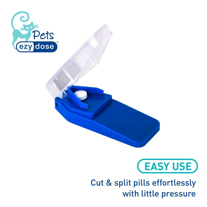 Ezy Dose Pet Pill Cutter with Safety Shield for Cats, Daily Usage, Safely Cut Pills, Vitamins and Tablets, Accurate and Easy Cutting, Great for Hiding Medication in Treats, Blue, BPA Free Standard