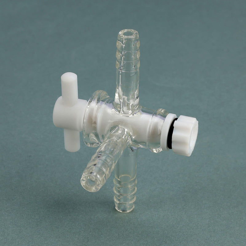stonylab Vacuum Glass 3-Way Flow Control Adapter with PTFE Valve, Triple Hose Connection, Lab Distillation Tool for Flow Controlled Application, 1 Pack
