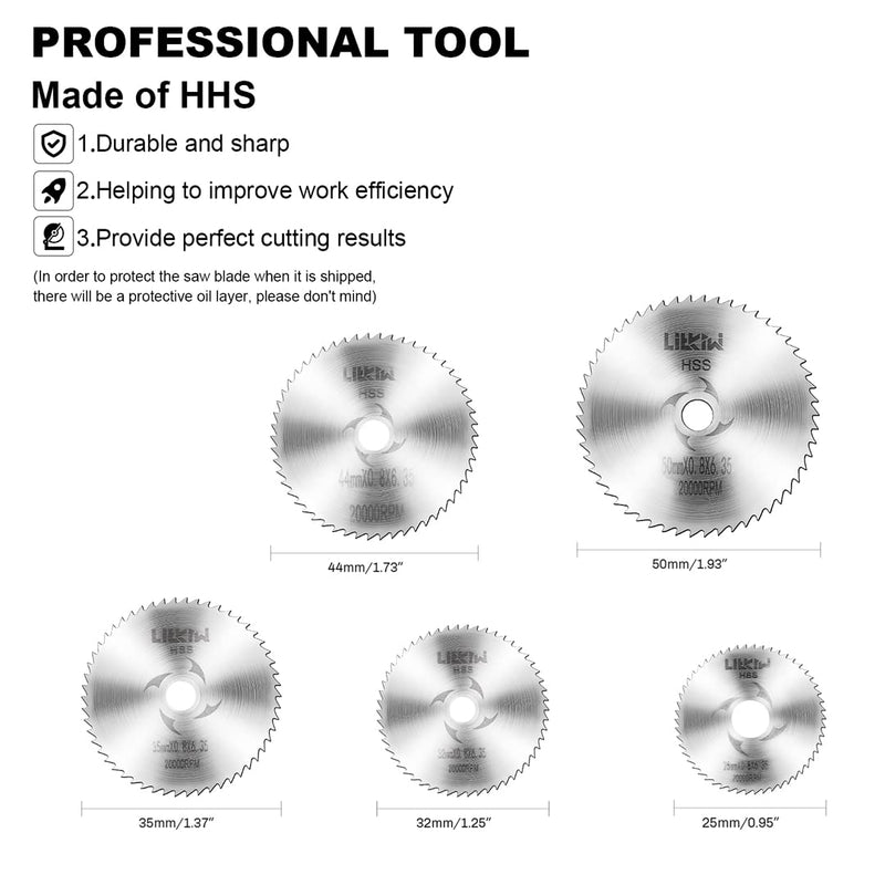 1/4-Inch Hex Shank Rotary Drill Saw(with 5PCS Blades),HSS Saw Disc Wheel Cutting Blades for Drills Rotary Tools 6PCS(1*Hex Shank+5*Blades)