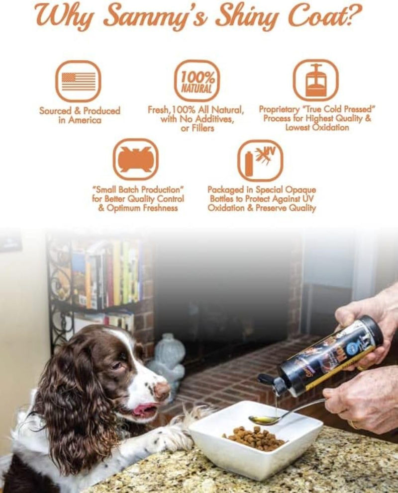 Sammy’s™ Shiny Coat Flaxseed Oil for Pets, Pure Flax Oil for Animals, Omega-3 Fatty Acids for Dogs, Flaxseed Oil Liquid Supplement for Skin and Coat, Flaxseed for Dogs, Cats, Other Pets - 16 oz - PawsPlanet Australia