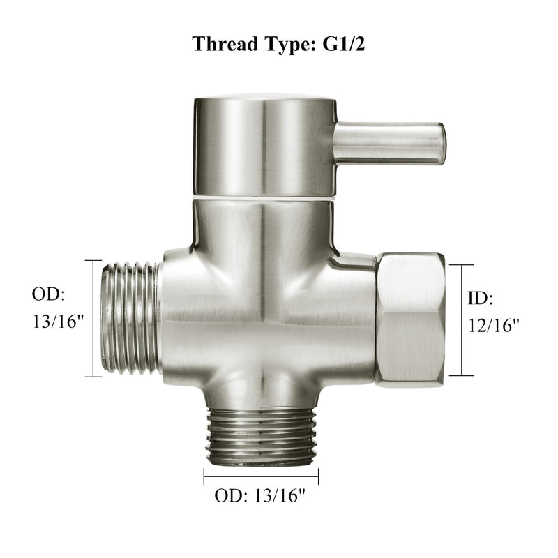Solid Brass 3-way G1/2 Shower Diverter (Brushed Nickel) Brushed Nickel