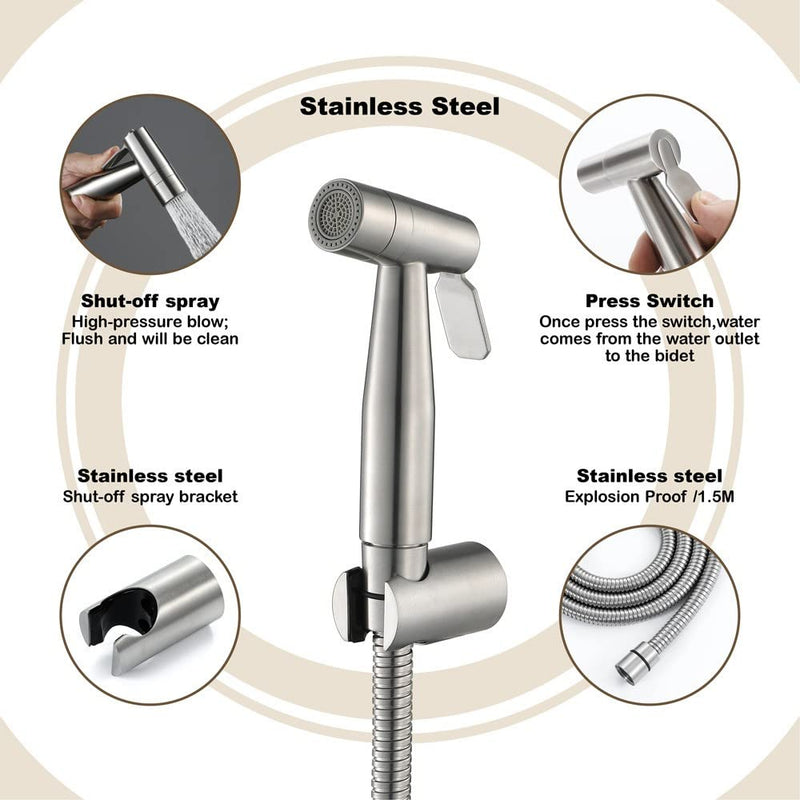 Handheld Bidet Sprayer Toilet Bathroom- Stainless Steel Sprayer Shattaf Toilet Bidet Shower Head for Bathroom Sink or Toilet - with Faucet Dispenser,59in Hose and Bracket Holder