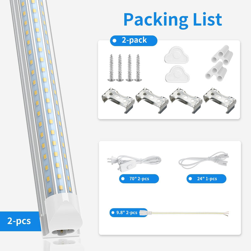 CNSUNWAY 2FT LED Shop Light, 24W 5000K Utility T8 LED Light Fixture, 3600LM Super Bright, D Shape, High Output, Linkable LED Light Tubes for Room, Garage, Workbench, Plug and Play, 2 Pack Daylight White 2 Feet