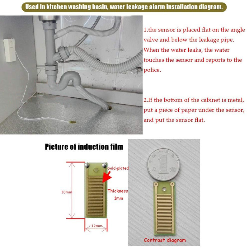 Ximimark 2Pcs Water Leak Alarm Flood Level Bath Tub Sink Overflow Detector Sensor Home Garage Kitchen Security Alert 120db