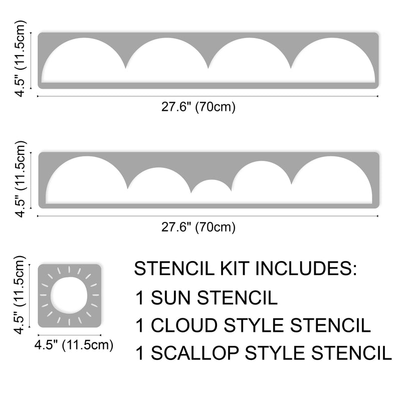 Scallop Border Wall Stencils Kit for Painting Large Pattern on Wall, Reusable Cloud Scallop Edge Template for Nursery, Kids Bedroom Livingroom Home Scandinavian Boho Painting Wall Décor